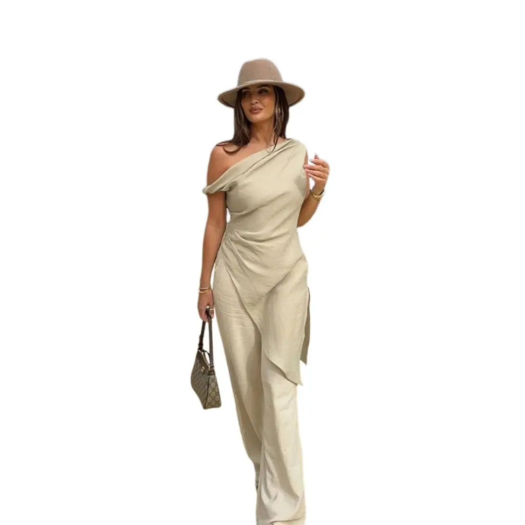 

Women's Solid Color Irregular Long T-Shirt Spring Summer Fashion Personality Shoulder Top European And US Style