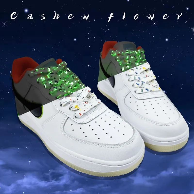 Flache, leuchtende Schnürsenkel für Sneaker, fluoreszierend, im Dunkeln leuchtend, mit Cashew-Blumen- und Tintenfleck-Motiv, für AF1, Damen und Herren – Detail 4