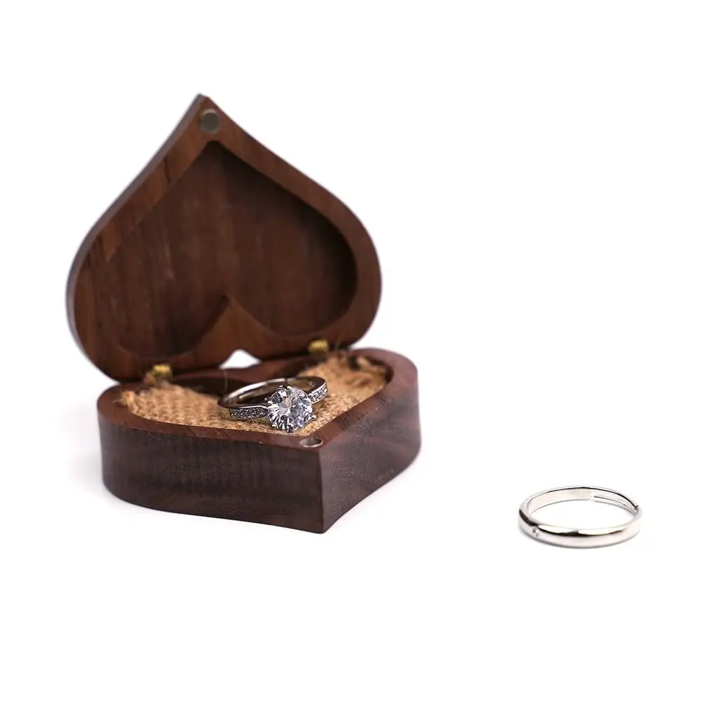 Simplicity Heart Shape Jewelry Box Solid Wood Mini Ring Storage Box Portable Durable Home Decor
