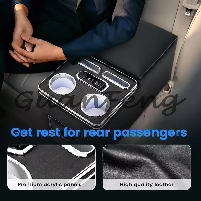 7 Color Mood Light Rear Bench Seat Storage Box Car Center Console Organizer for Minivan Van Truck