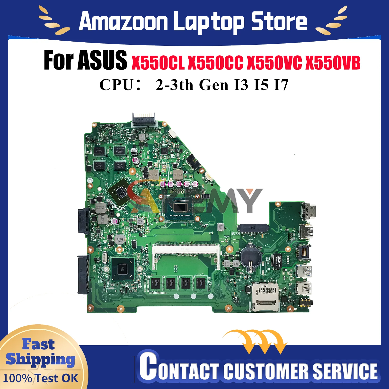 

X550CC Материнская плата для ноутбука ASUS VivoBook X550C X552 X550VC X550CL A550V X550VB R513C X550CC Y581C Материнская плата с процессором I3 I5 I7