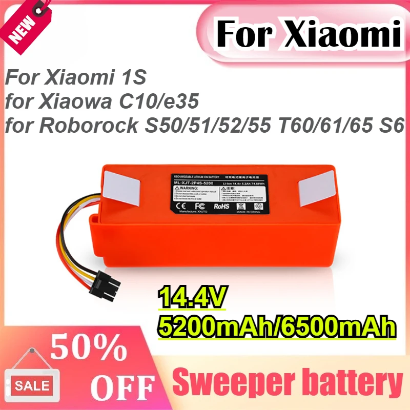 

14.4V 5200mAh/6500mAh for Xiaomi 1S for Xiaowa C10/e35 for Roborock S50/51/52/55 T60/61/65 T4 S6 Vacuum Cleaner Battery