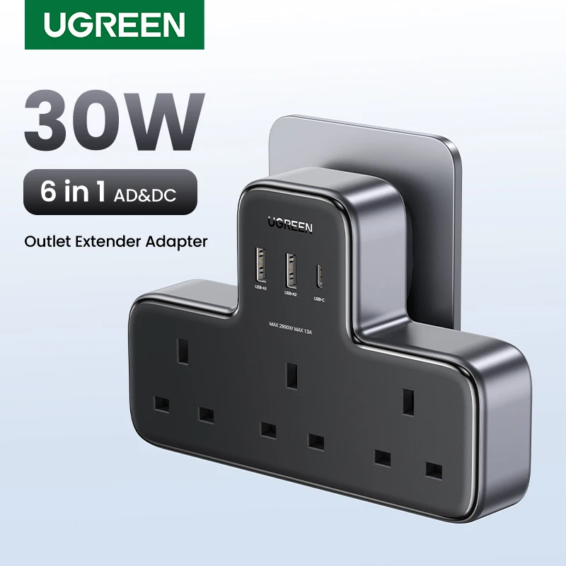 

UGREEN UK Plug Power Strip Outlet Extension Adapter For iPhone 15 14 Pro Max Xiaomi Wall Fast Charger AD DC Travel Adapter