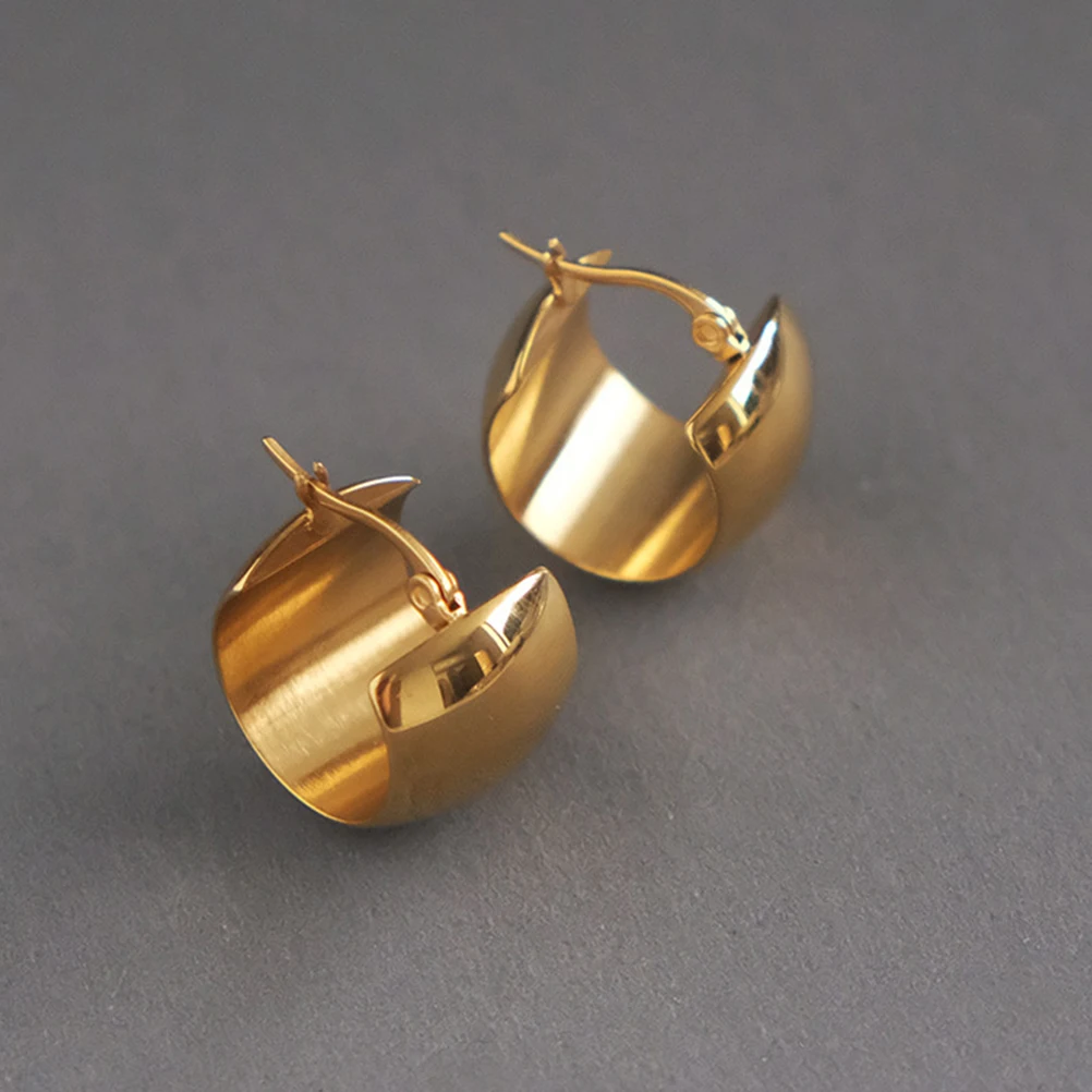 

Titanium Steel C shaped Loop Earrings for Women Western Style Wide Round Dangle Statement Fashion Accessories Gift Idea