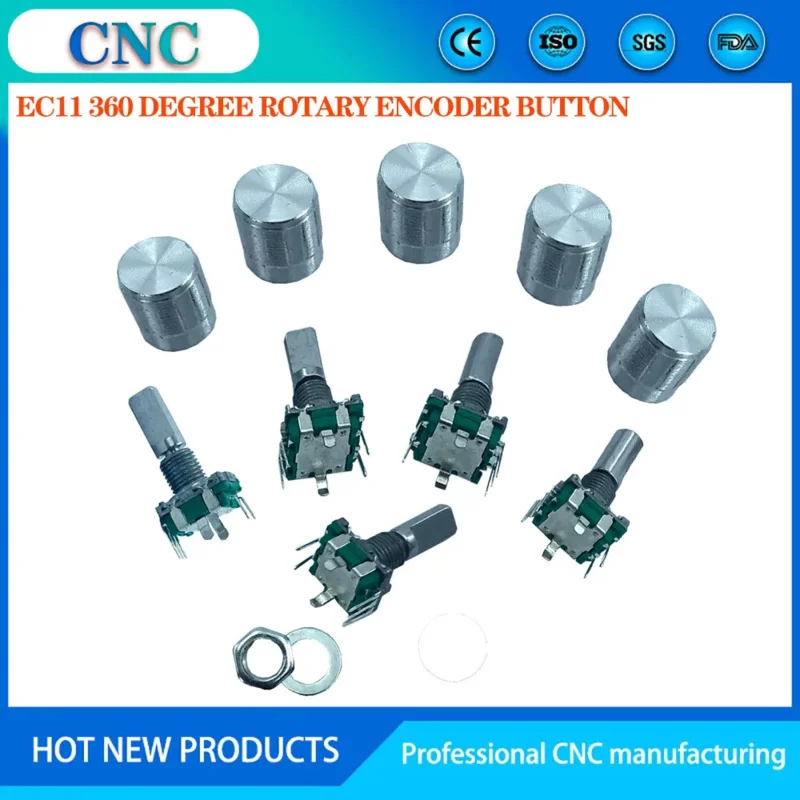 5pcs/EC11360 degree rotary encoder 5-pin long handle 20MM, built-in button switch, with rotating cap