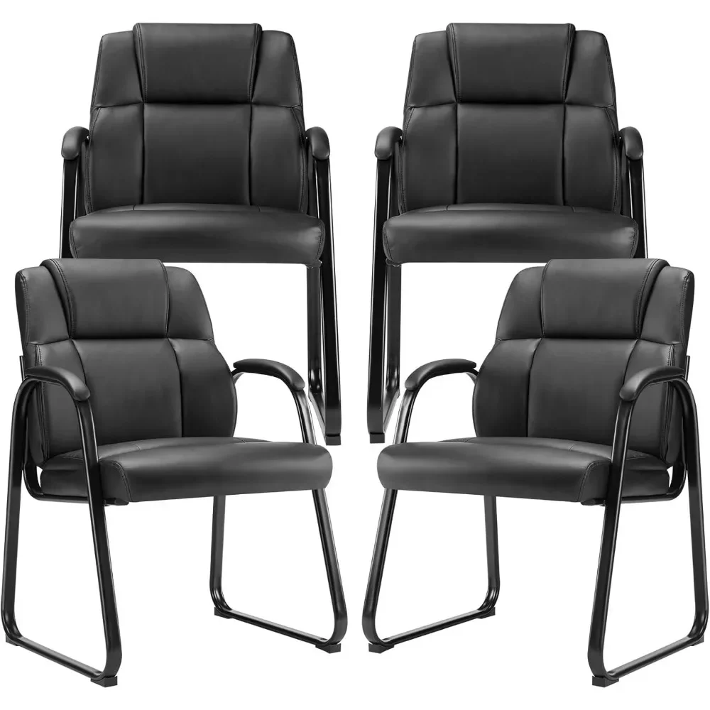 

Waiting Room Chairs Set of 4,Leather Stationary Office Guest Chair No Wheels,Comfy Padded Arms and Seld Base,for Reception Area