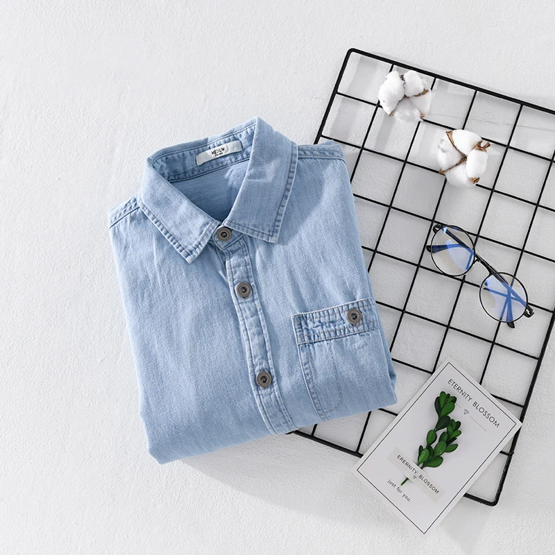 Designer New Long Sleeved Casual Cotton Denim Shirt Men Brand Fashion Comfortable Solid Top Clothes Chemise Homme Fast Drop-ship