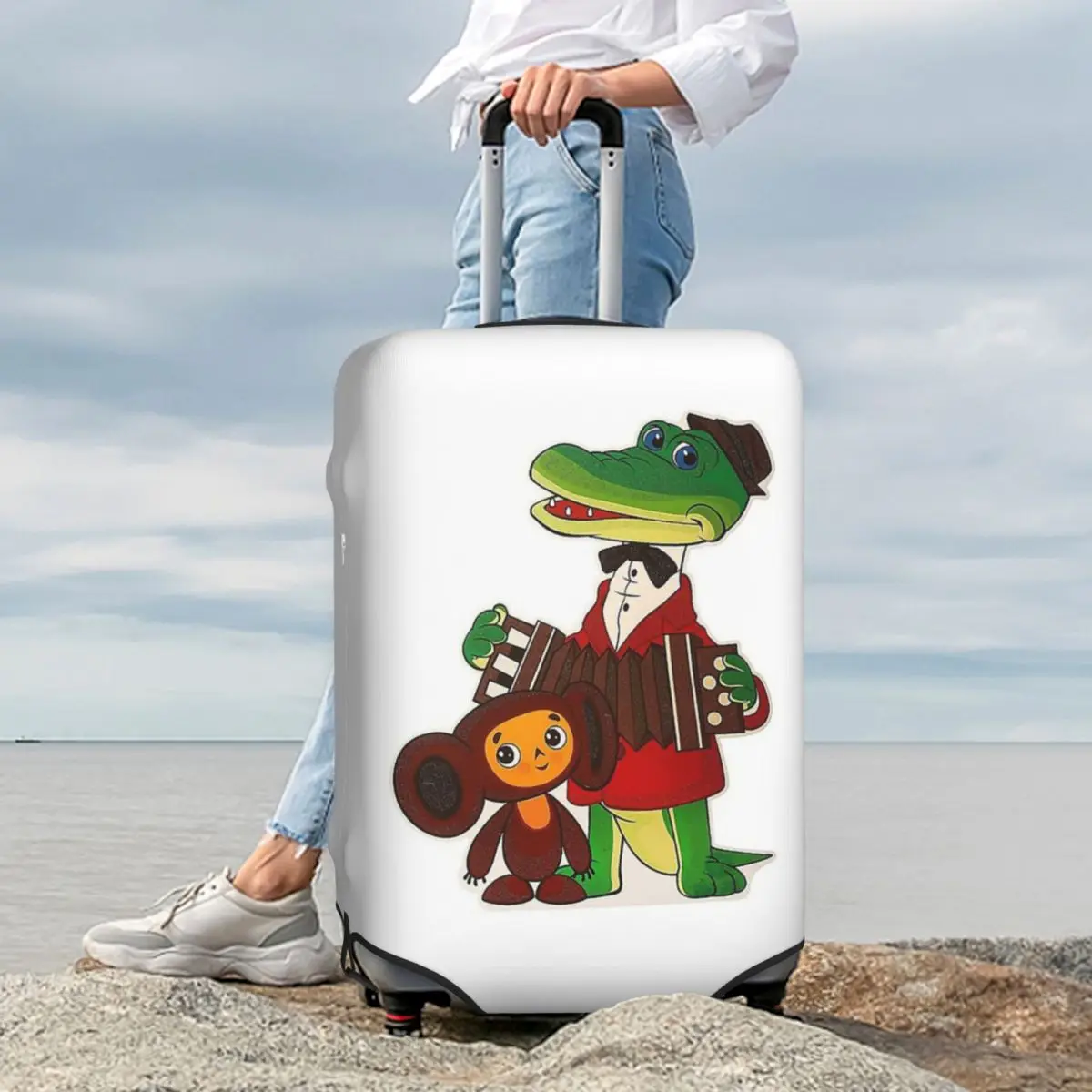 Cheburashka وGena (4) غطاء حقيبة حماية مرن لحماية أمتعة السفر مقاس 18-32 بوصة