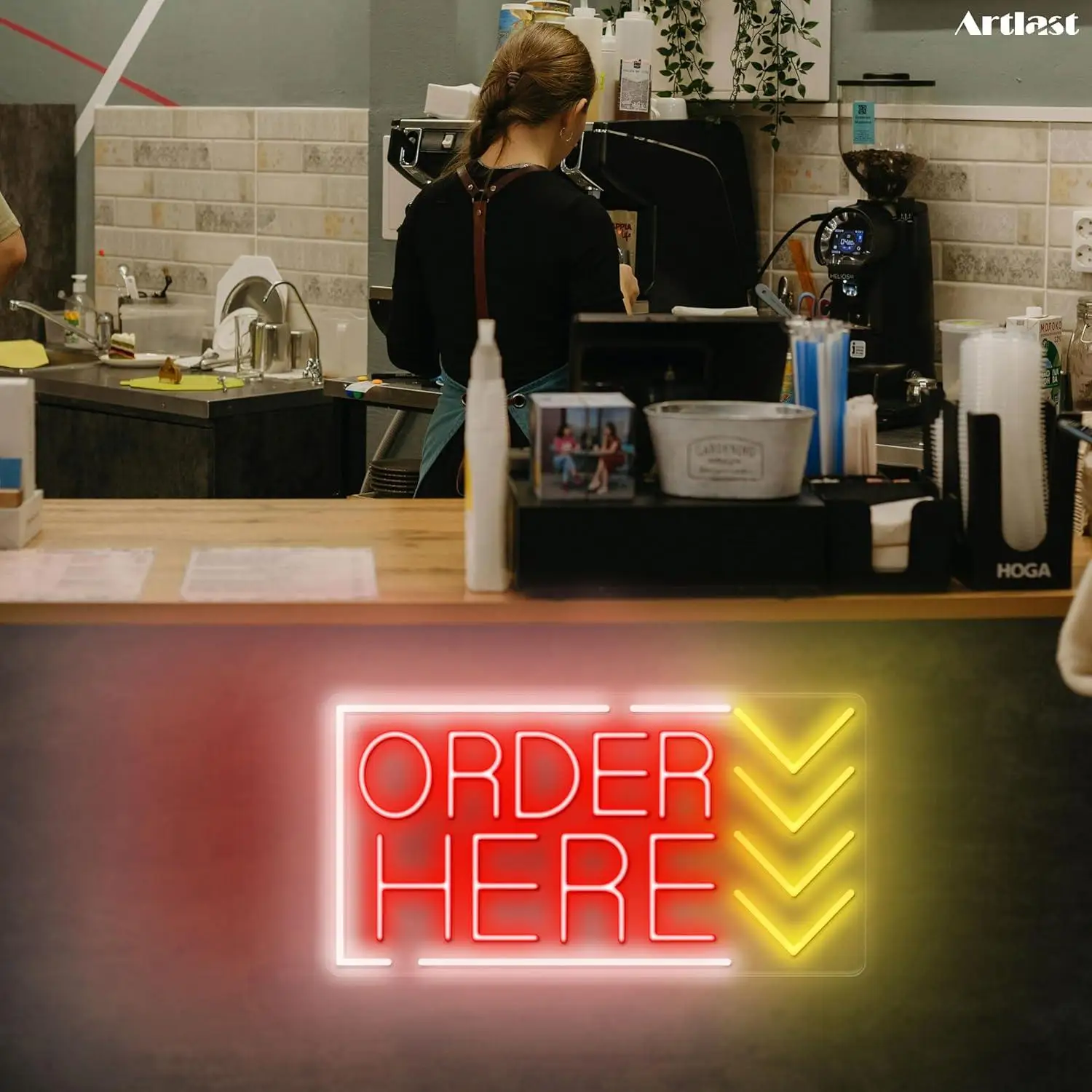 Order Here Neon Sign USB Dimmable LED Light for Store Supermarket Business Bar Shop Commercial Streets Wall Aesthetic Decor view 3