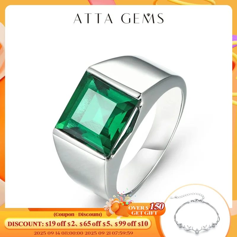 

Emerald Sterling Silver Ring 925 Silver Jewelry 4.8 Carats in Square 10mm Created Emerald Green Color With Top Quality For Men