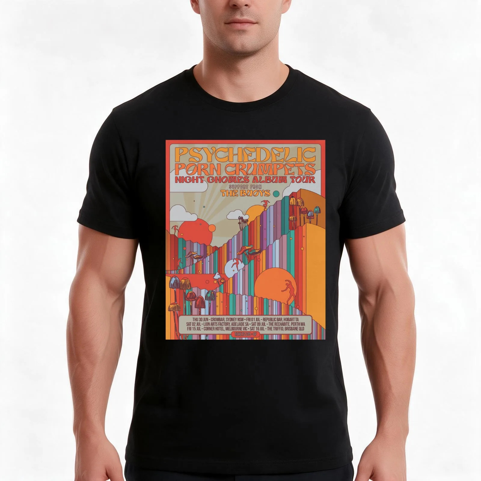 Night Gnomes Albums Tour 3 Poster T-Shirt, Summer Casual Cotton Tee, Oversized Streetwear Tops, Vintage Graphic Print