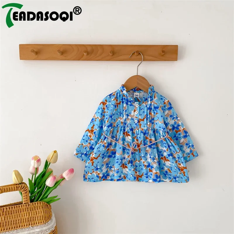 

6-36Moths Kids Toddler Baby Girls Floral Casual Dress Spring Summer Newborn Infant Long-sleeved Knee-length Princess Dresses