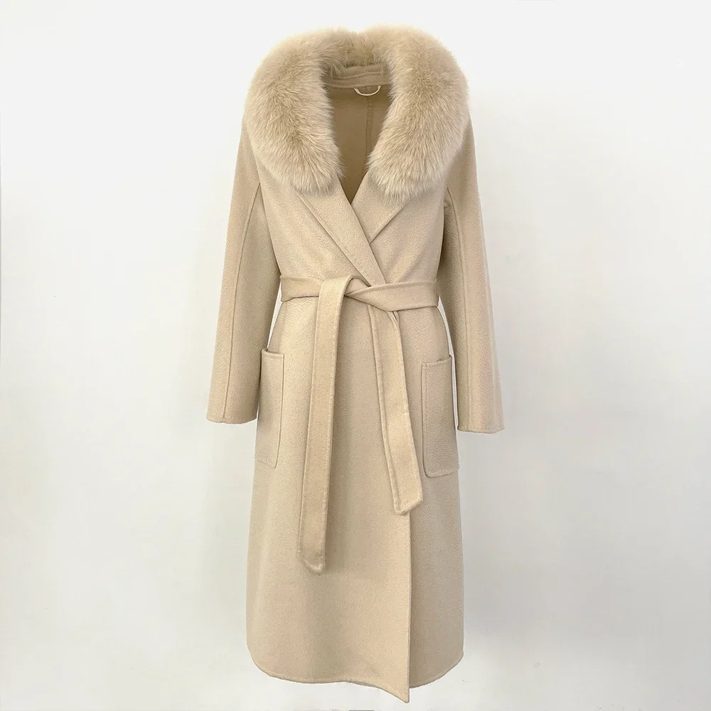 

Женская куртка из натурального лисьего меха, зимняя шерстяная шерстяная женская одежда ручной работы для женщин, длинное меховое пальто, теплая верхняя одежда 2025 года, повседневная одежда