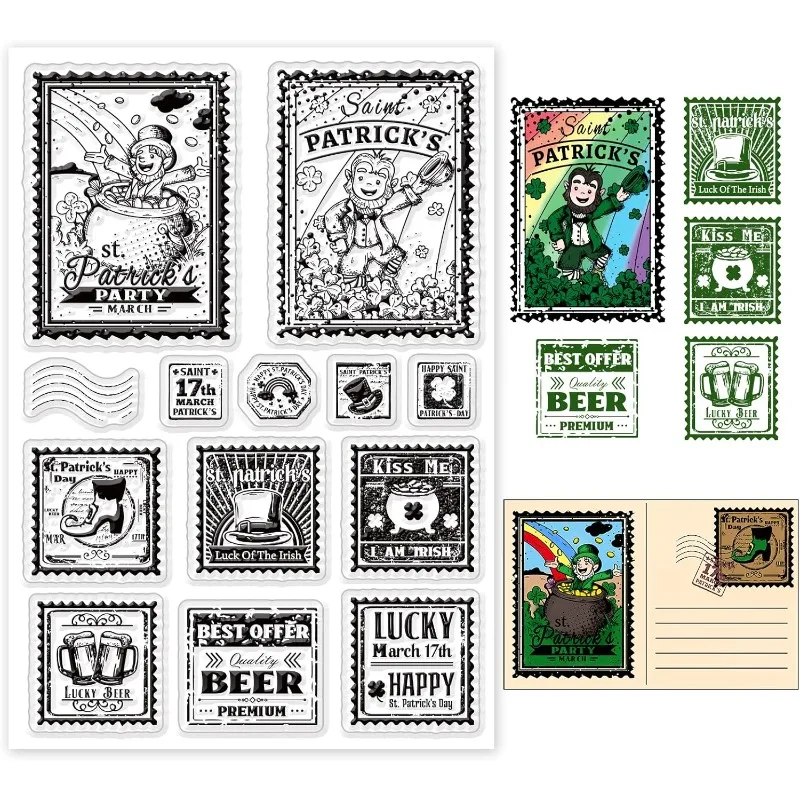 ورقة طوابع بلاستيكية شفافة من كلوريد البولي فينيل ، ورقة طوابع مطاطية للبريد ، ختم شفاف لديي ، يوم القديس باتريك ، ورقة واحدة #1