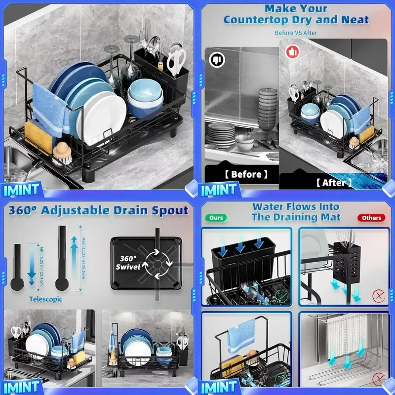 Dish Drying Rack Compact Dish Racks for Kitchen Counter with Sponge Rack SpaceSaving Dish Drainer Drying Rack with Drainboard
