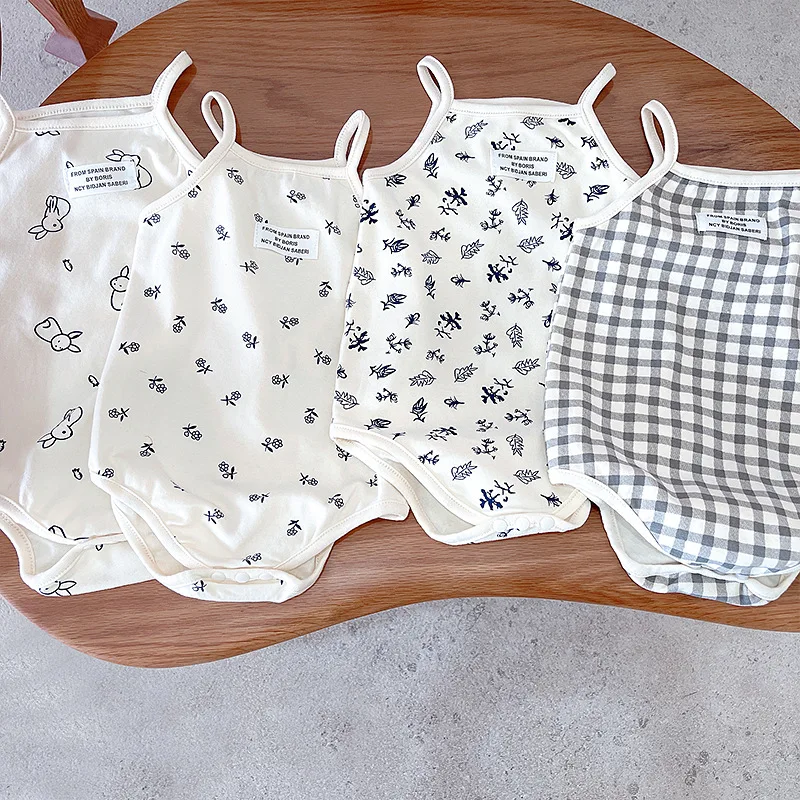 Summer Male and Female Baby Camisole Bag Fart Clothes Triangle Ha Clothes Crawling Clothes Baby Vest Sleeveless Jumpsuit