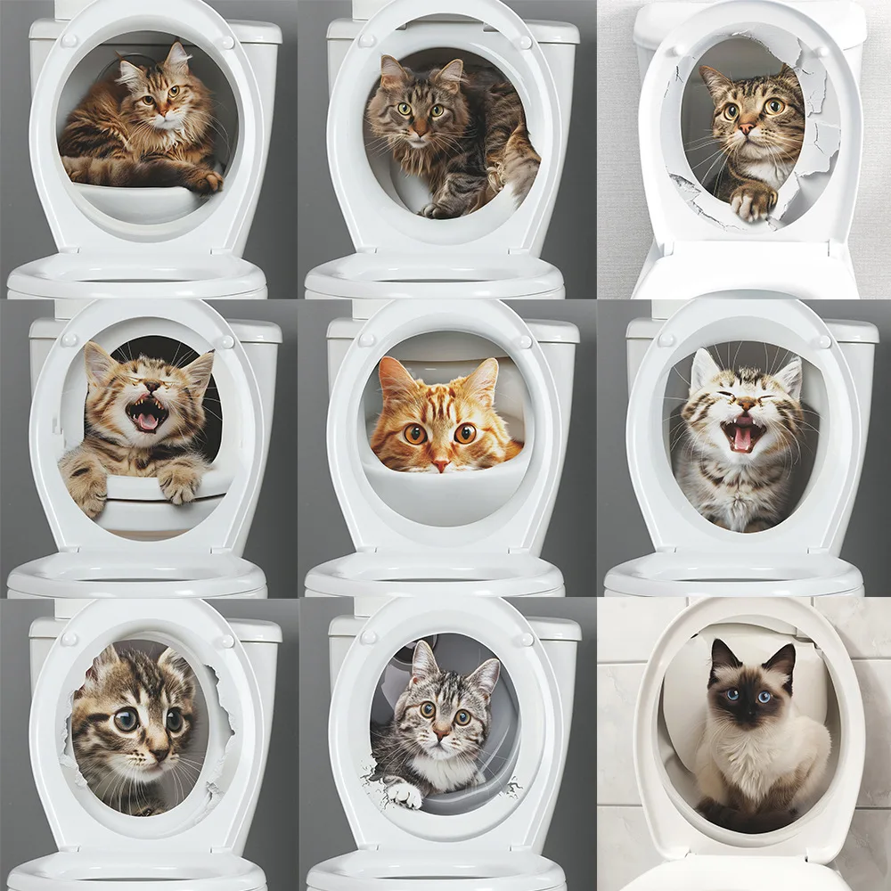 1pcs neue Karikatur niedliche Katze Toilette Post Badezimmer Badezimmer verschönern dekorative Wanda uf kleber selbst klebendes PVC-Material