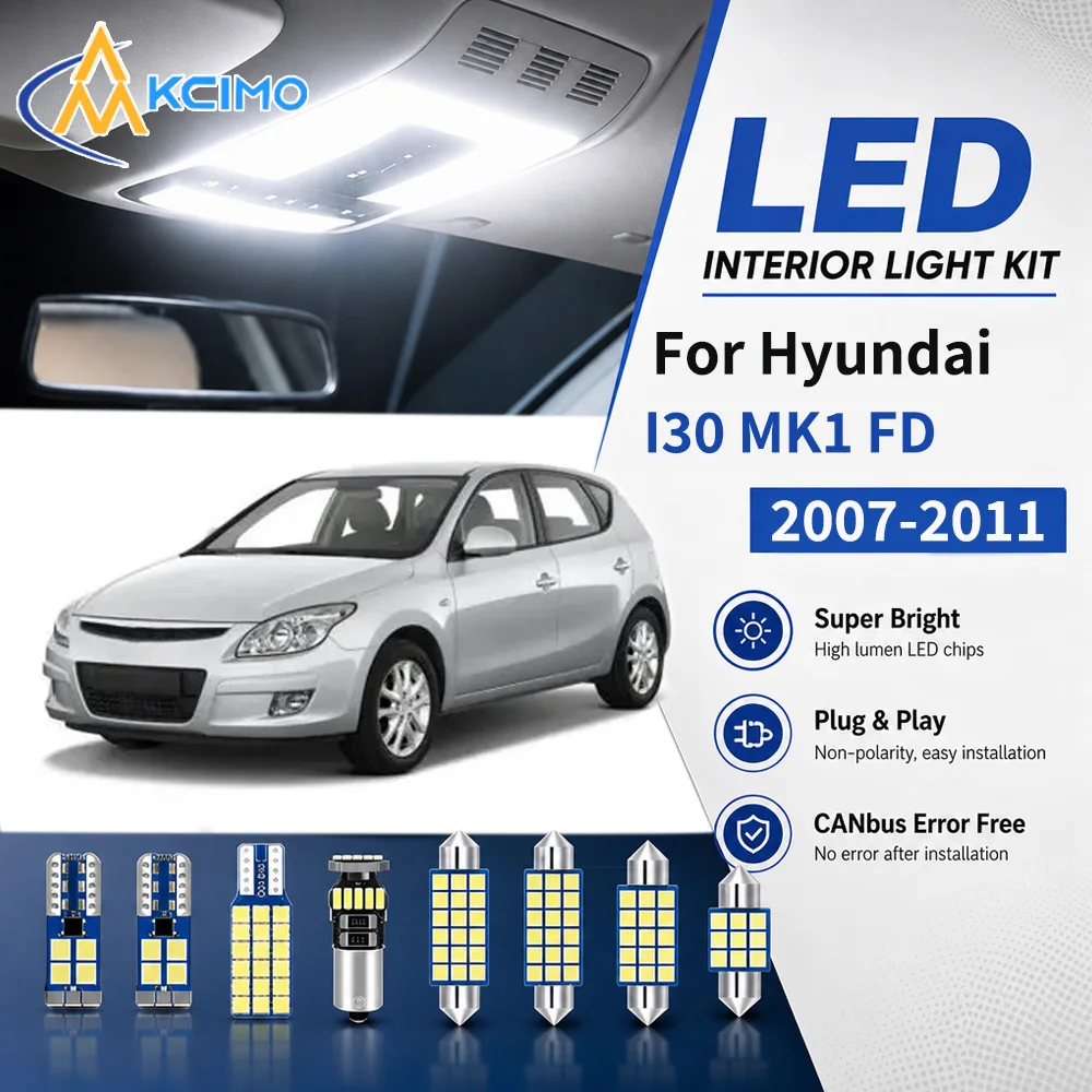 2 Color Durable LED Interior Bulb Kit For Hyundai I30 MK1 FD 2007-2011 Canbus Error Free Cargo Reading Dome Light Replacement