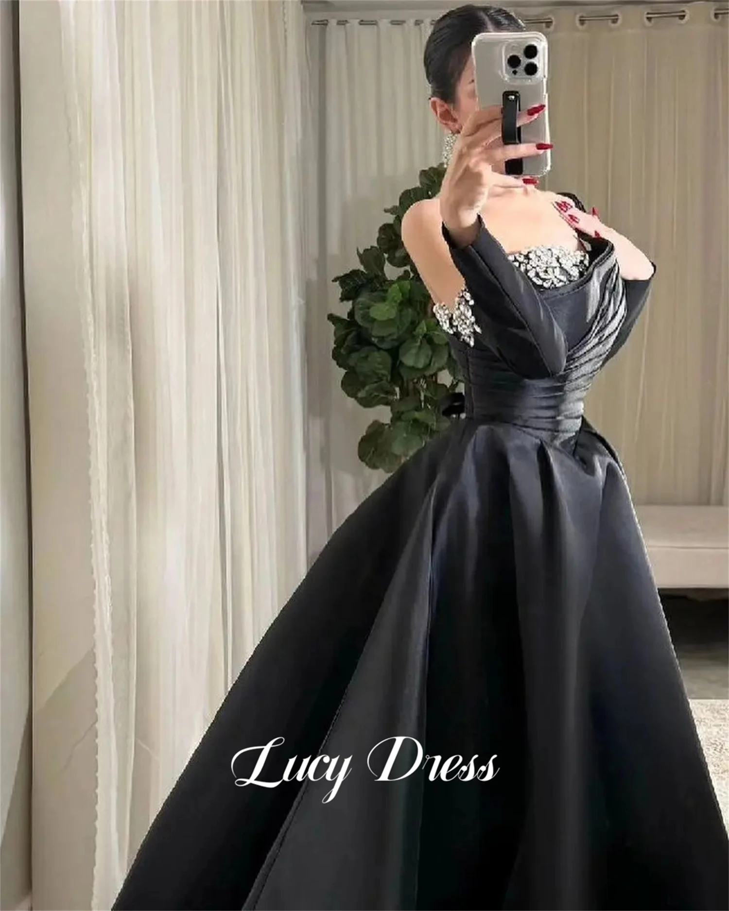 Lucy Formal Dress Ball Gown Evening Luxurious Decoration Line A Satin Black Elegant Woman Ceremony Dresses 2024