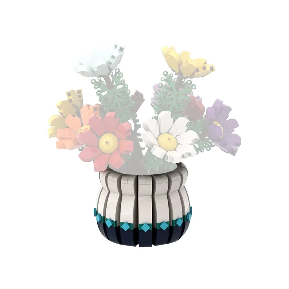 

MOC Vase Model Building Blocks White Mini Vase with Floral Decorations Decorative Ornament Building Blocks Toy Adult Gift