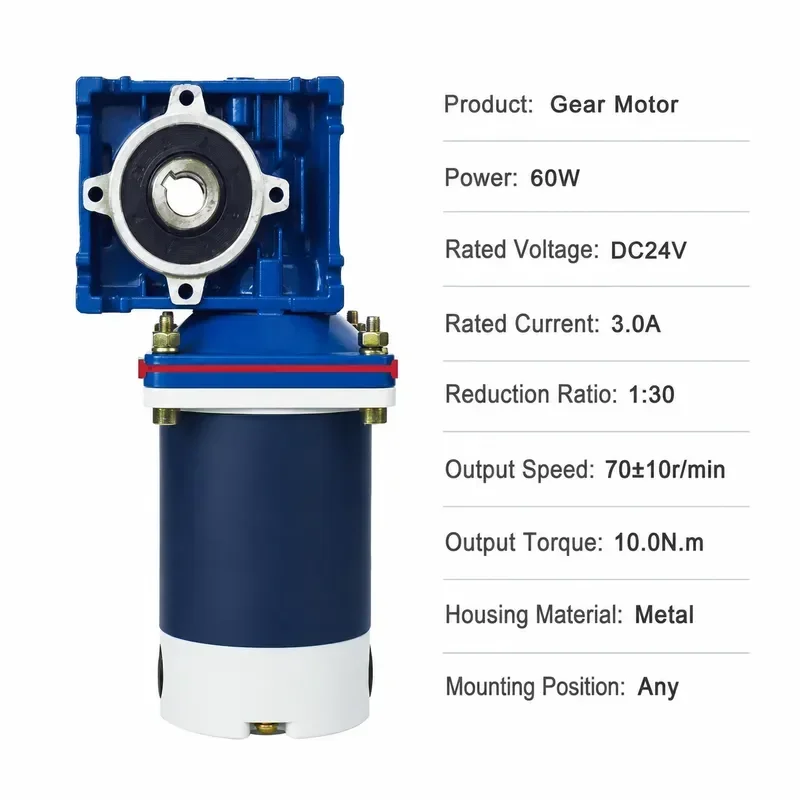 12V 42rpm 90W DC Worm Reducer Motor, RV30 & RV40 Gearbox Right Angle Self-locking Drive Motor