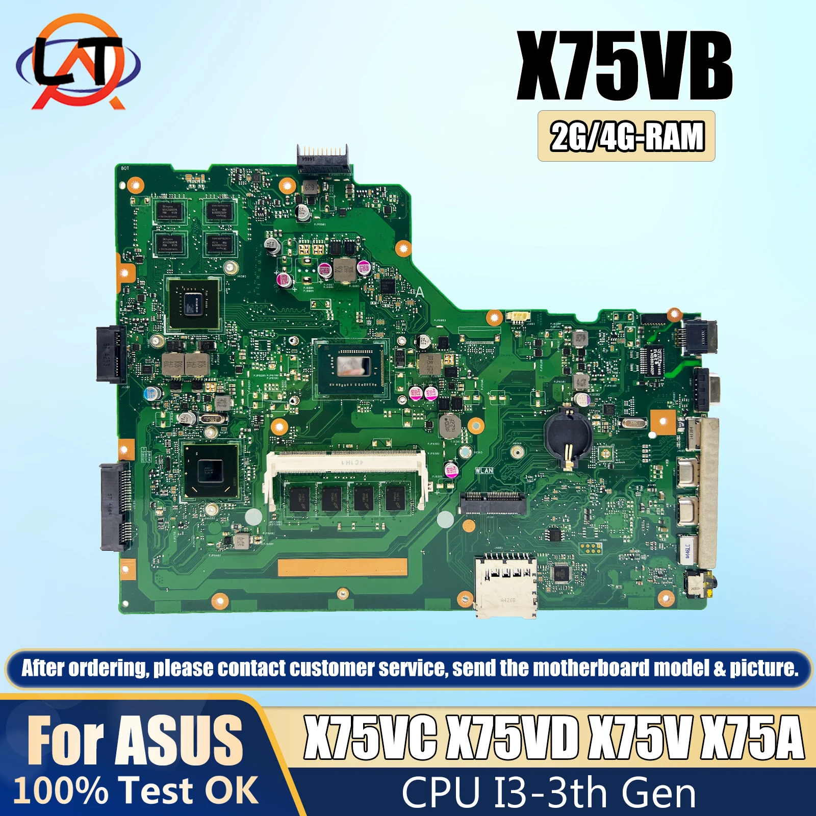 X75VB Laptop Motherboard For ASUS X75VC X75VD X75V X75A Mainboard With CPU i3 3th Gen HM76 2G/4G-RAM GT740M DDR3