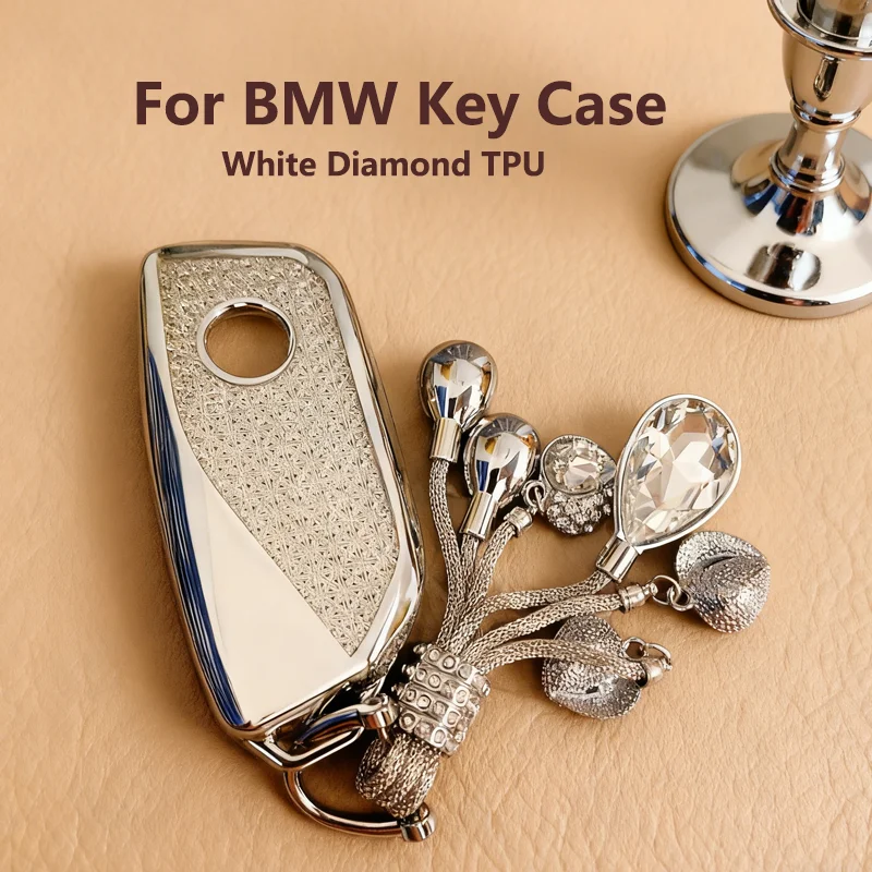 

White Diamond TPU for BMW I7 X7 G07 LCI IX I20 X1 U11 7 Series G70 G09 XM U06 G81 M3 Remote Car Ey Case Cover Fob Keychain Ring