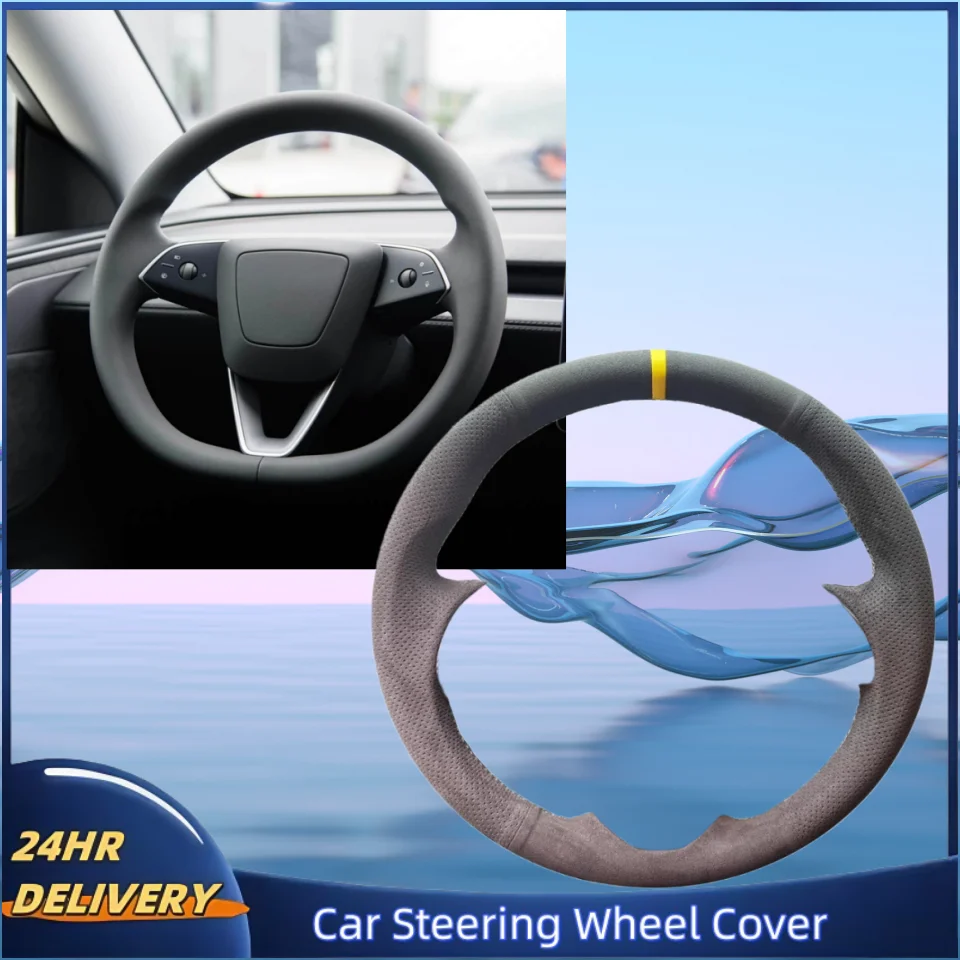 

Customized Hand-stitched Suede Leather Steering Wheel Cover For Tesla New Model 3 Highland 2024 Car Interior Accessories