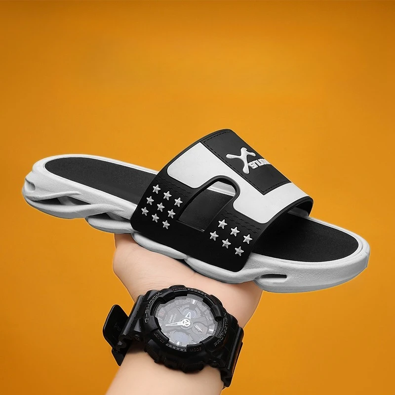 

Летние сандалии, тапочки, мужские пляжные нескользящие модные шлепанцы, трендовые брендовые спортивные уличные повседневные туфли для мужчин