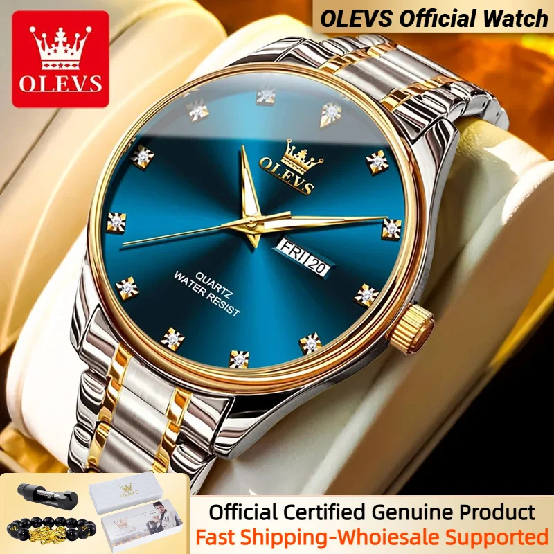 

OLEVS Top Luxury Brand Men's Watch Fashion Business Stainless Steel Waterproof Luminous Date Week Diamond Men Watch Reloj Hombre