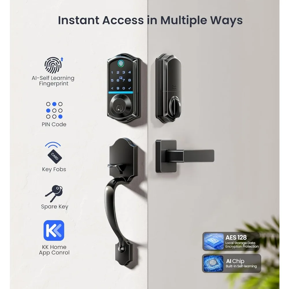 Okucia do drzwi i zamki/Zestaw inteligentnego zamka do drzwi wejściowych z czytnikiem linii papilarnych, sterowanie przez aplikację, zamka zatrzaskowego bezkluczykowego z dostępem, inteligentny zamek zatrzaskowy
