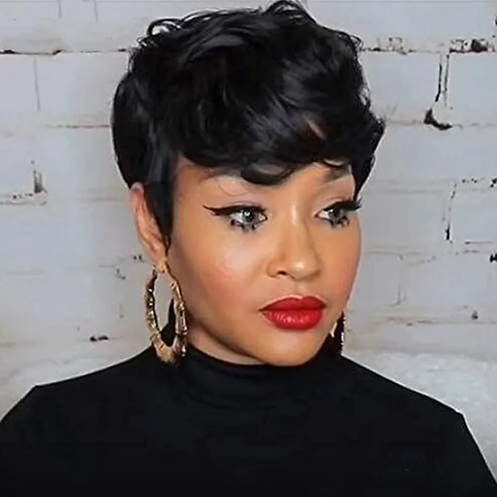 Remy Human Hair Short Wig Loose Wave Short Bob Black Natural Capless Brazilian Hair Women's One Color Daily Wear Wigs