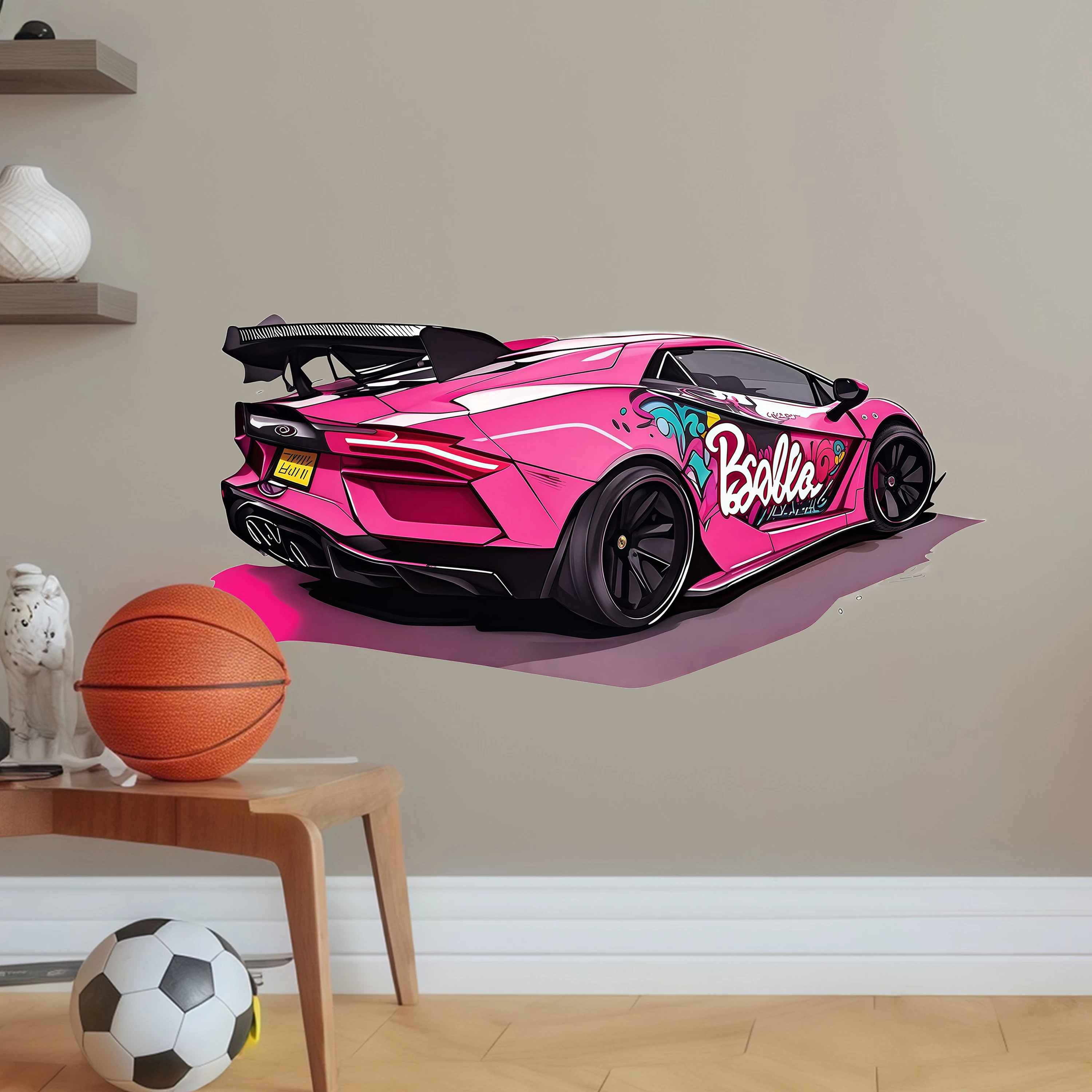 Pink handsome cool sports car princess style queen style room decoration door sticker bedroom living room decoration wallpaper s