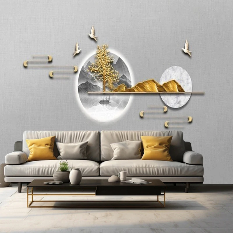 New Chinese-Style Luxury Three-Dimensional Relief Cloud-Shaped Happy Tree Marble Gilded Living Room Exhibition Hall Mural