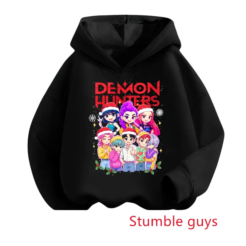 เสื้อสเวตเชิ้ตเด็กผู้หญิงลาย Kpop Demon Hunters สำหรับเด็กอายุ 3-12 ปี ฤดูใบไม้ร่วง ฤดูหนาว คริสต์มาส อุ่น นุ่ม พิมพ์ลายกวาง สวมใส่สบาย ​