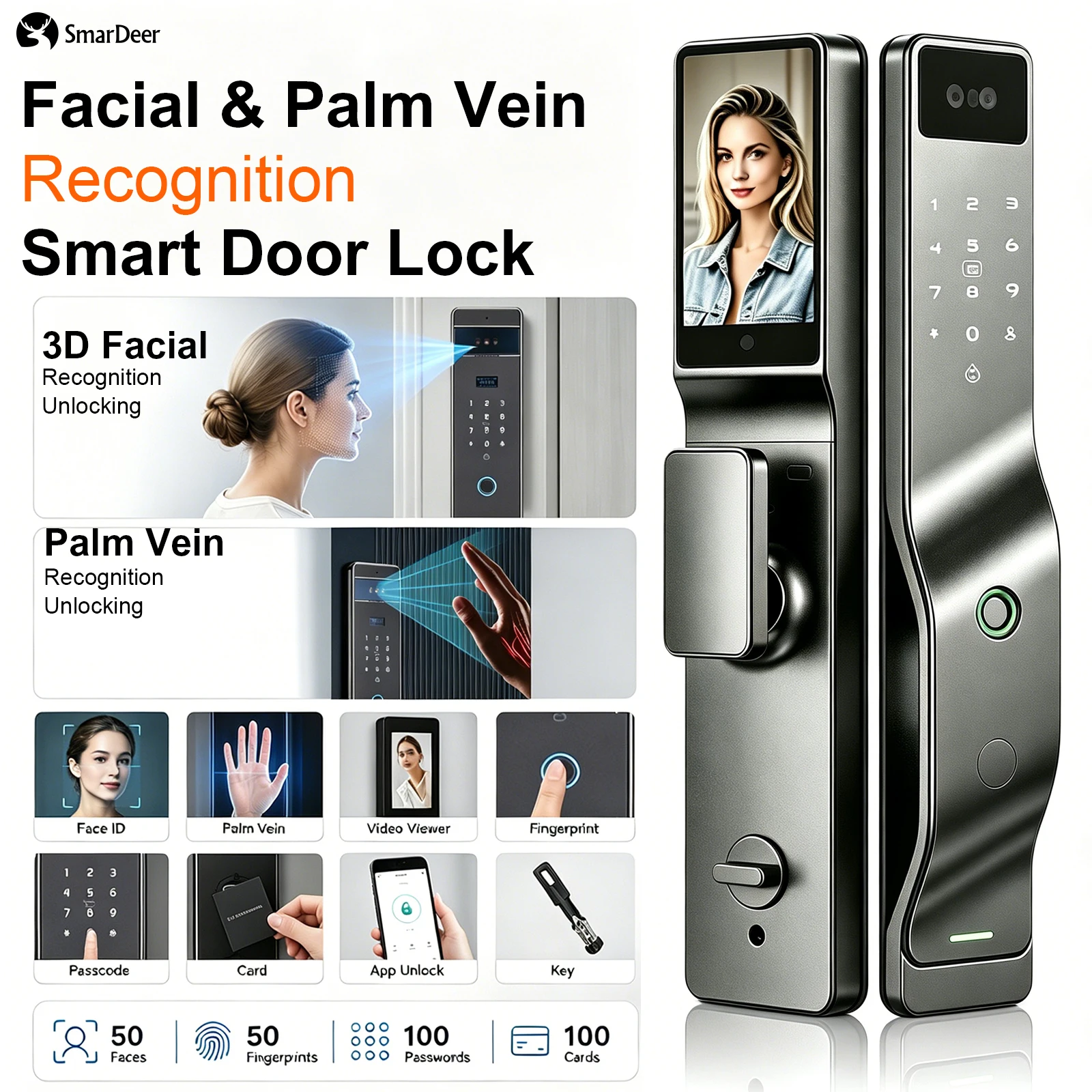 SmarDeer 3D Face Palm Vein Sma - Home Security No Subscription recension och pris