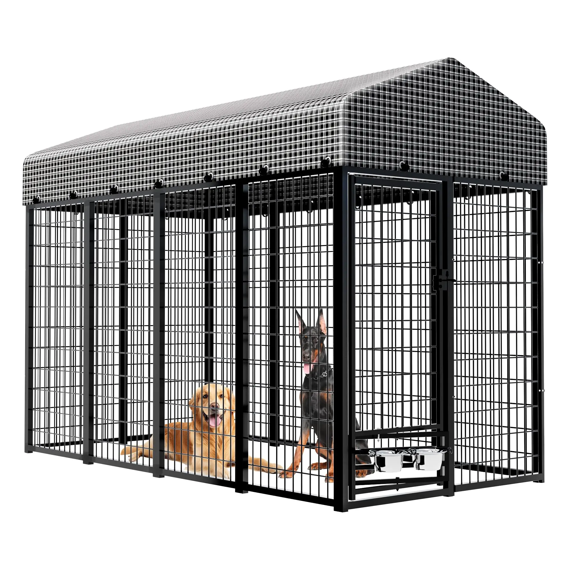 Large Dog Kennel Outside with Roof, Heavy-Duty Indoor Outdoor Dog Run  Enclosure with Removable Cover,  Pens