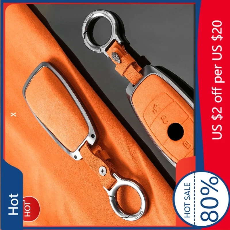 

For MERCEDES-BENZ 2026 Hot Car Sticker Metal Suede Car Remote Key Cover Case Holder shell Keychain Fob For Mercedes Benz New GLA