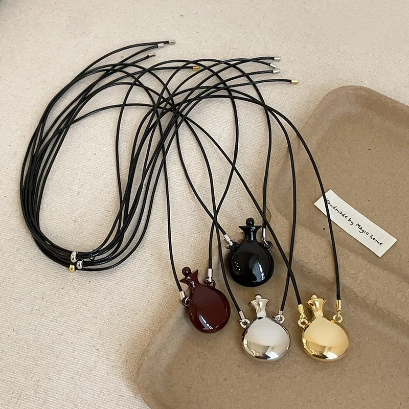 Vintage Metal Water Bottle Pendant Necklace for Women Girls Adjustable Wax Rope Sweater Chain Fashion Jewelry Accessories