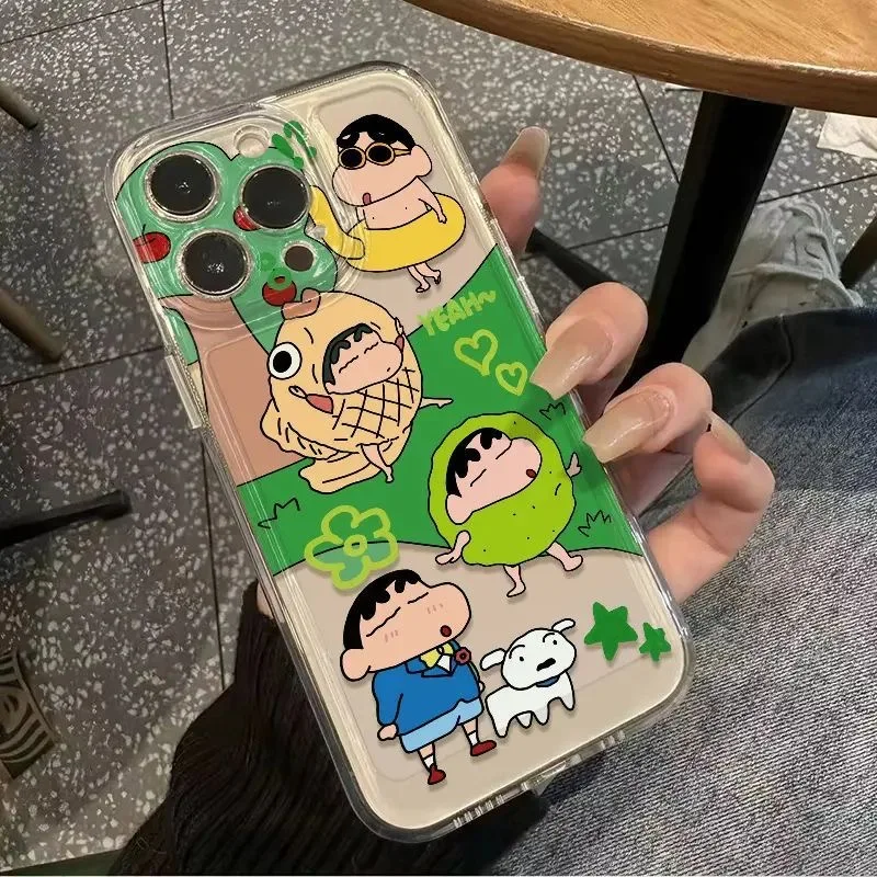 

3D Anime Cute Funny squint Crayon Shin-cha Clear Soft TPU cartoon Phone Case For iPhone 11 12 13 14 15 16 Pro Max Plus Cover