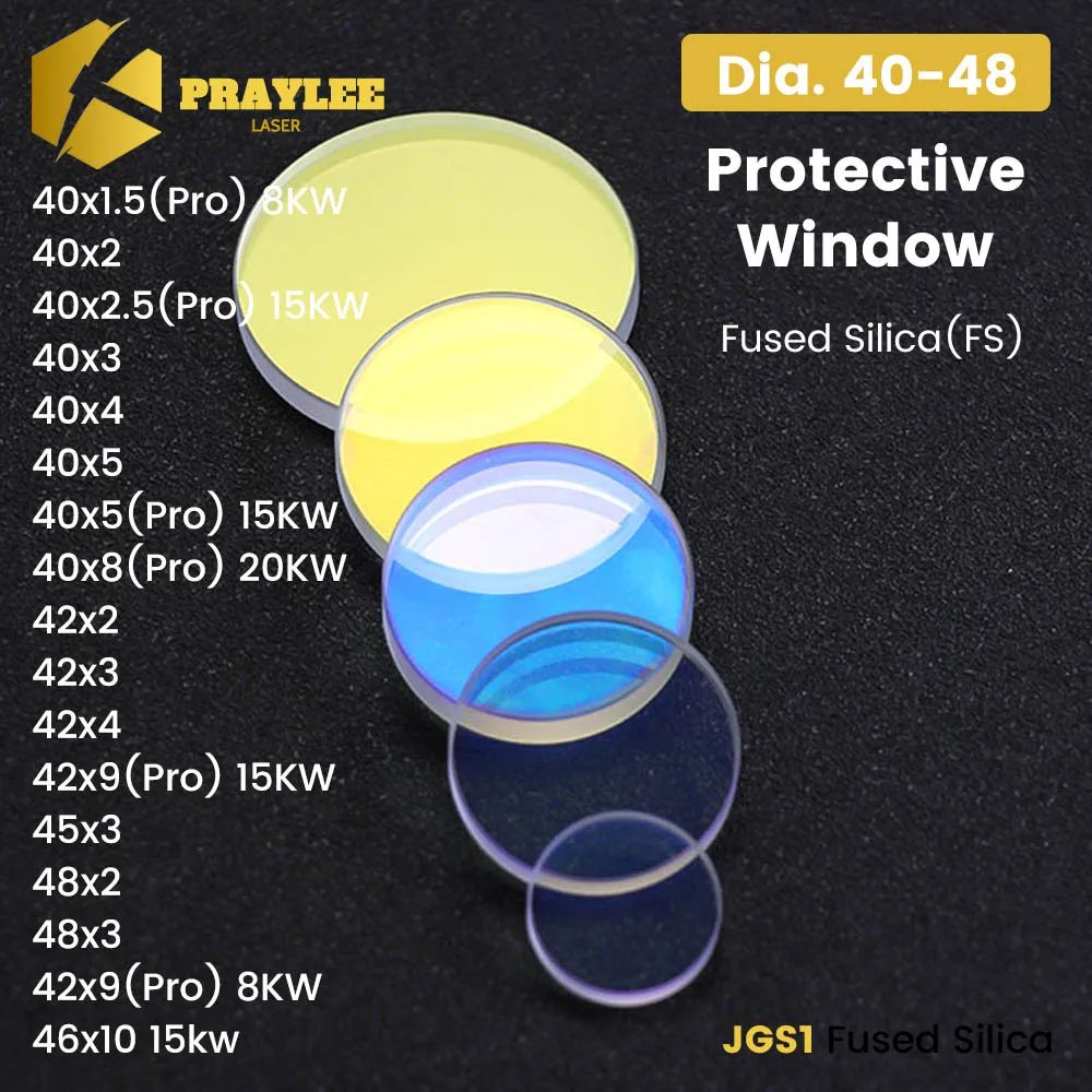 

Praylee Laser Protective Windows D40 Series 40x2/3/5 42x9 48x3 1064nm Quartz Fused Silica Laser Lens Bodor Bystronic Raytools