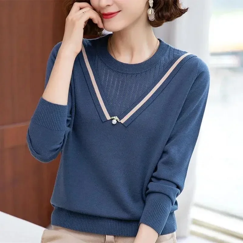 2024 Autumn V Neck Women Sweater Knitted Pullover Jumper Chic Soft Korean Slim Long Sleeve Top Female Basic Coats