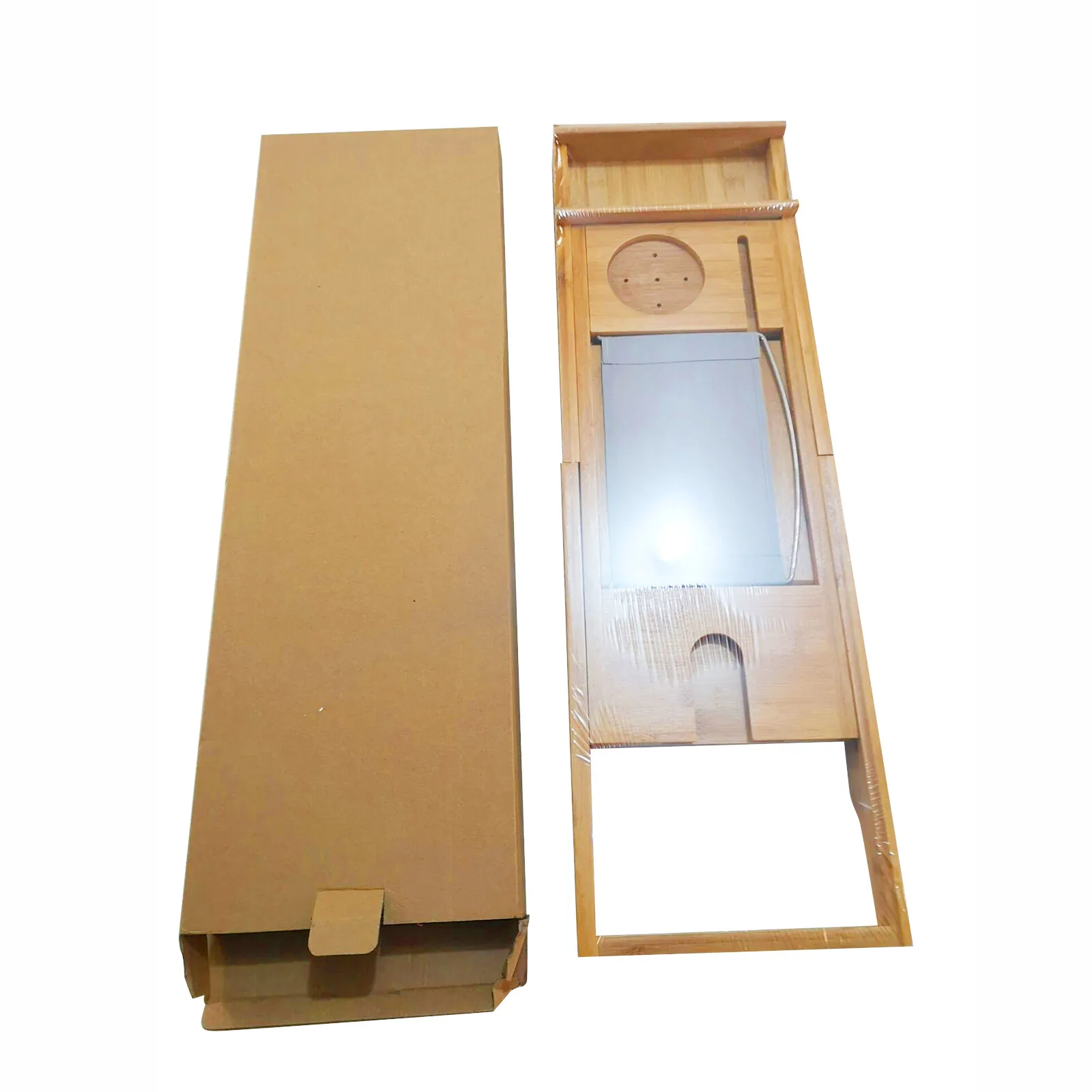 صينية علبة الحمام لحوض الاستحمام من الخيزران قابلة للتوسيع مع حامل كأس للنبيذ وحامل كتب ورف تخزين الحمام بفتحة الهاتف #2