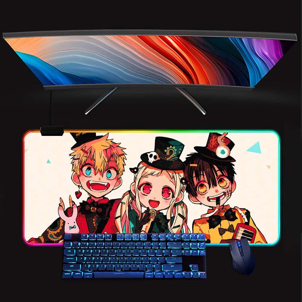 Hanako kun RGB Pc Gamer Keyboard Mouse Pad Mousepad LED Glowing Mouse Mats Rubber Gaming Computer Mausepad