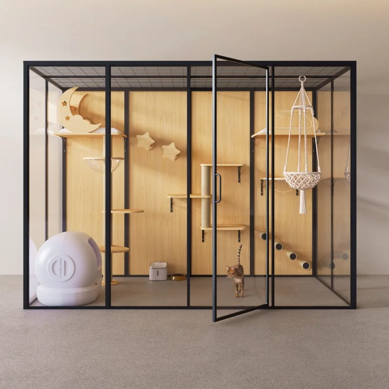 

Large Luxury Cat Cage with Glass Balcony Indoor Pet Room Shelter Cabinet Home Villa Space Cat Nest Carton Packed