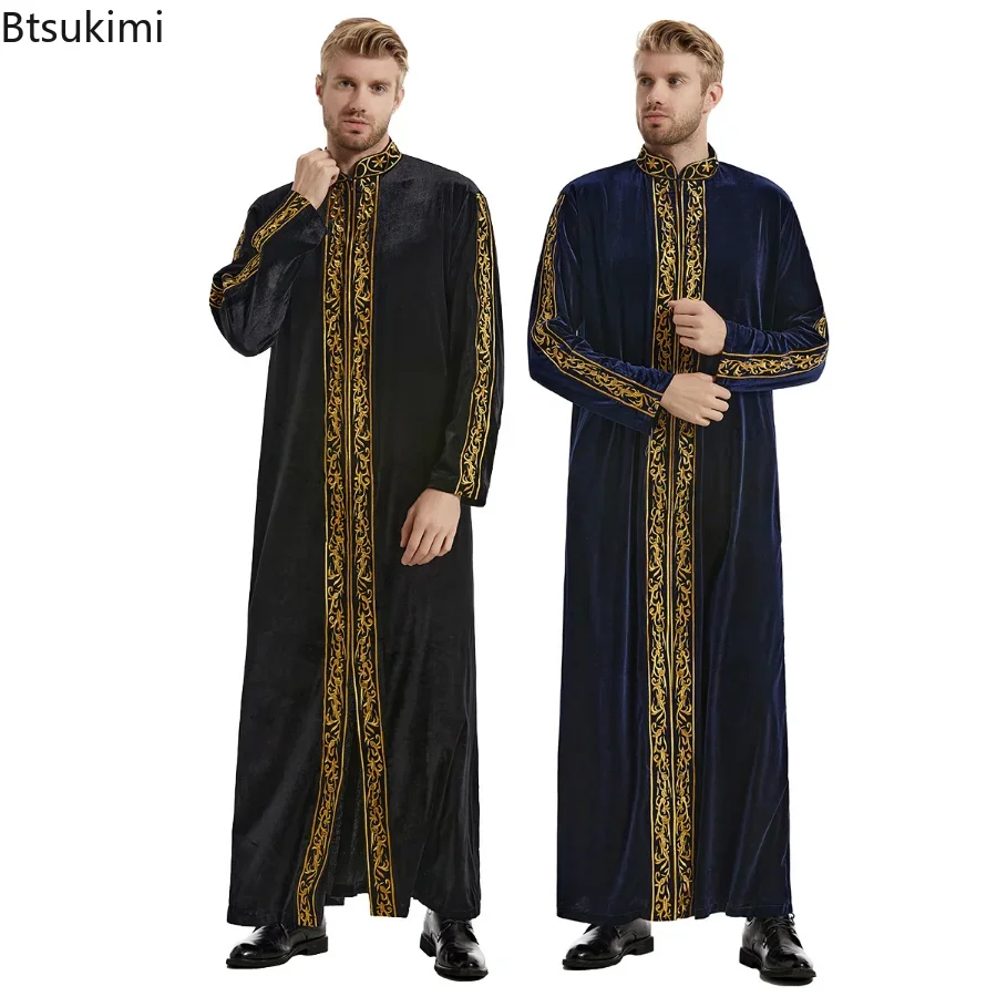 

Muslim Men Jubba Thobe Islamic Clothing Velvet Kaftan Thoub Arabic Saudi Robe Dress Jubah Caftan Thawb Ramadan Gown Middle East