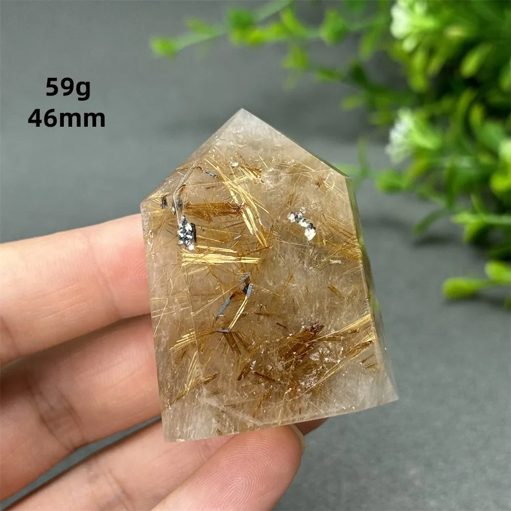 Natural Golden Hair Crystal Obelisk Mineral Energy Healing Stone Energy Aura Meditation Wand Home Wealth Decoration Gift