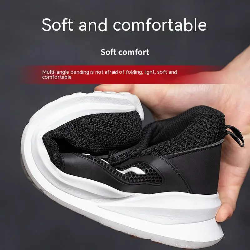 Unisex Summer Light Breathable Sneaker For Men Women Black Mess Safety Shoes Puncture Proof Casual Steel Toe Cap Shoes