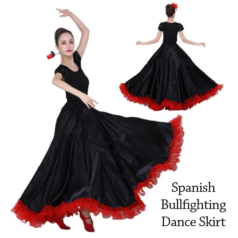 Moda suave espanhol flamenco saia grande balanço poliéster grande balanço saia de salão dança festa cigana saia feminina dança