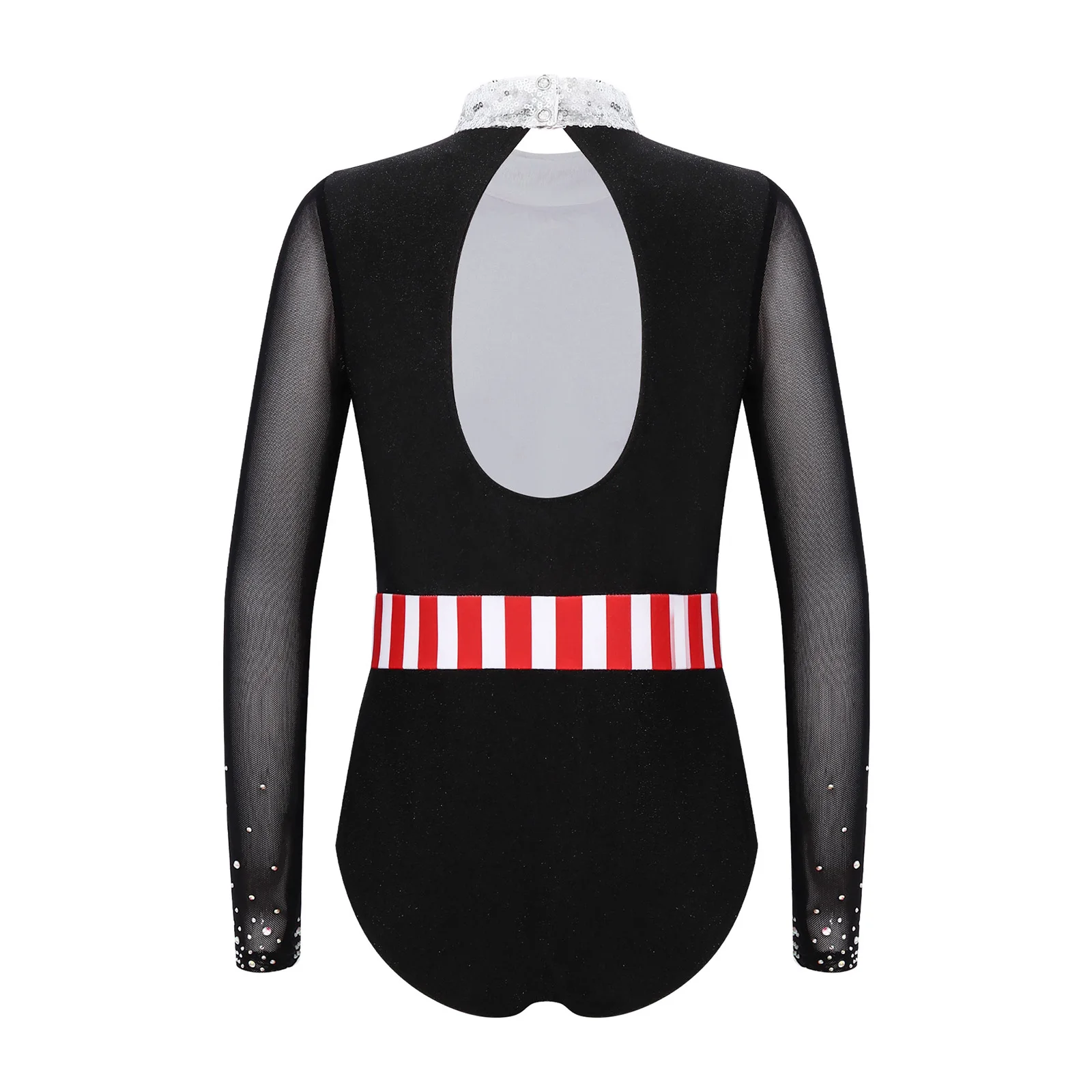 Long Sleeve Sequin Bowknot Ballet Bodysuit for Kids Girls Mesh Patchwork Triangle Jumpsuit for Halloween Themed Party Cosplay view 3